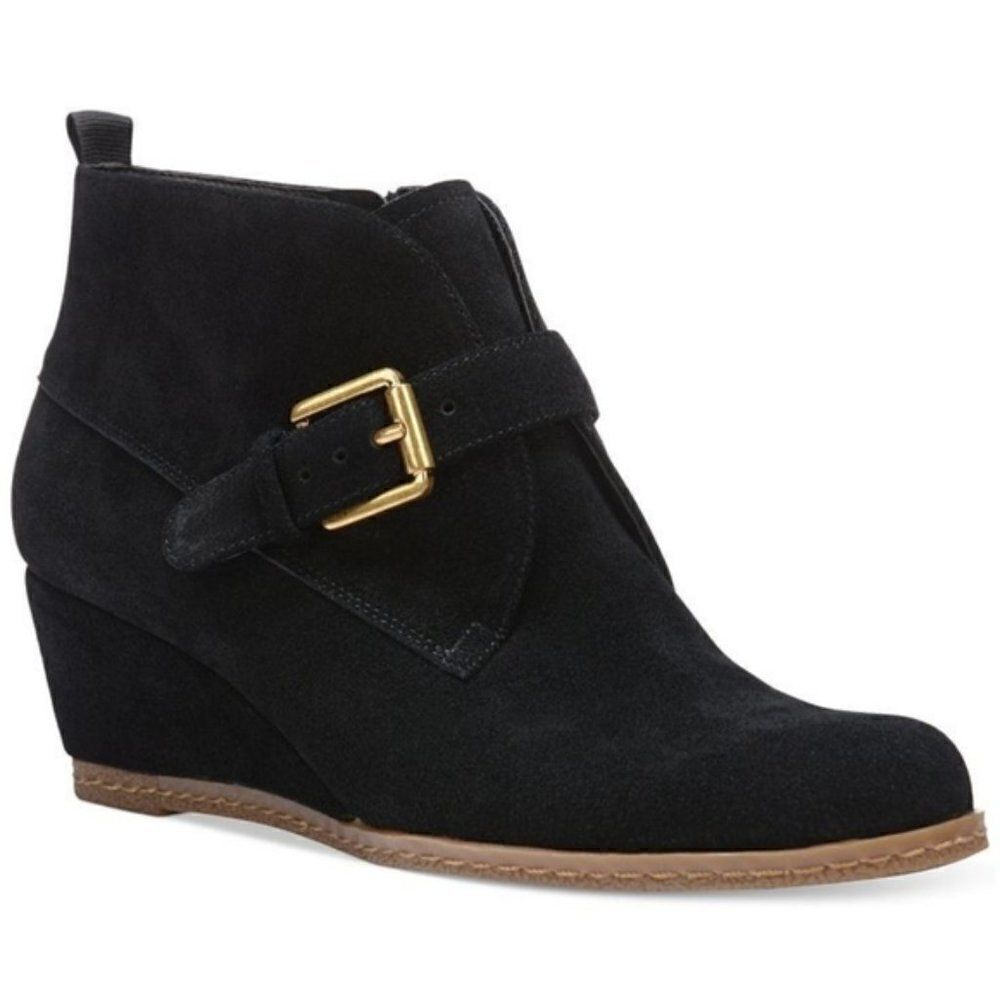 Franco Sarto Amerosa Black Suede Wedge Booties 9